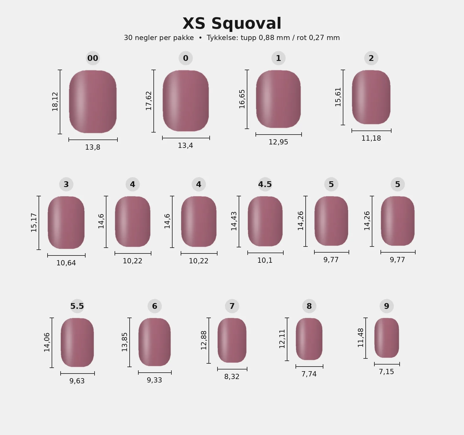 Størrelsesguide for XS Squoval