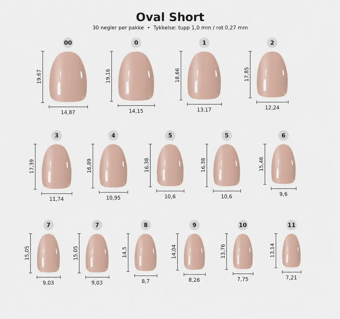 Størrelsesguide for Short Oval